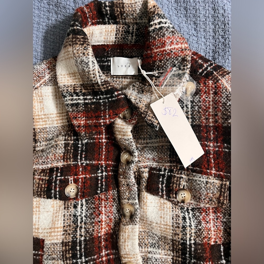 Lush cropped plaid button front jacket new with tags